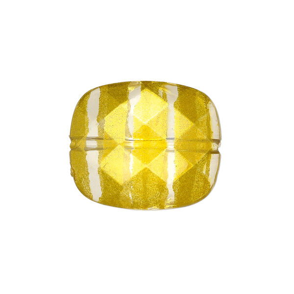 Bead, painted acrylic, semitransparent clear and gold, 23x20mm faceted rounded rectangle. Sold per pkg of 40. image number 0