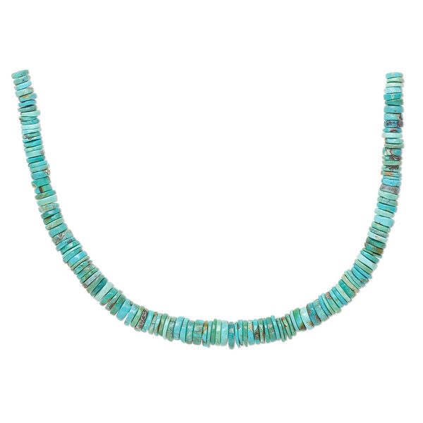 Bead, turquoise (stabilized), 4x1mm-8x4mm graduated hand-cut heishi, B grade, Mohs hardness 5 to 6. Sold per 8-inch strand, approximately, 100 to 130 beads. image number 0