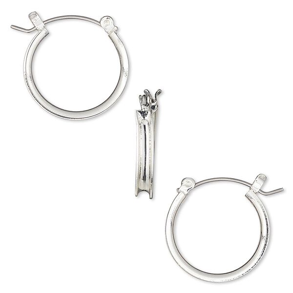 Earring, steel and silver-finished "pewter" (zinc-based alloy), 20mm round hoop with 2mm wide channel. Sold per pair. image number 0