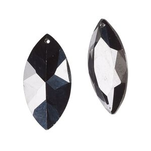 Drop, glass, pkg/2, 28x14mm top-drilled faceted marquise, opaque black.