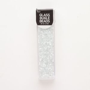 Bugle bead, glass, pkg/33g, crystal clear, 3x2mm round tube.