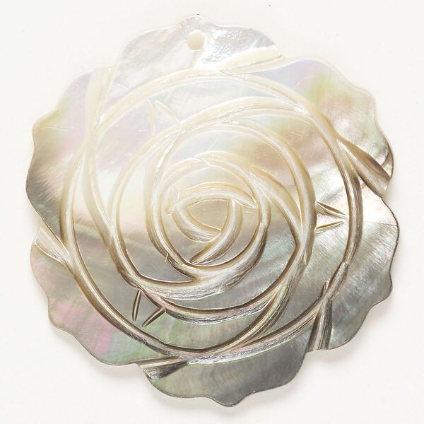 Focal black lip shell 1pk 46-50mm carved top-drilled flower, natural image number 0