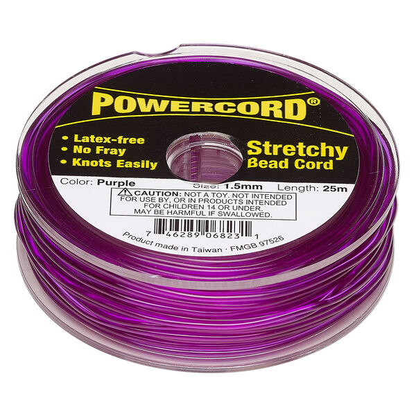 Cord, Powercord®, elastic, purple, 1.5mm, 22-pound test. Sold per 25-meter spool. image number 0