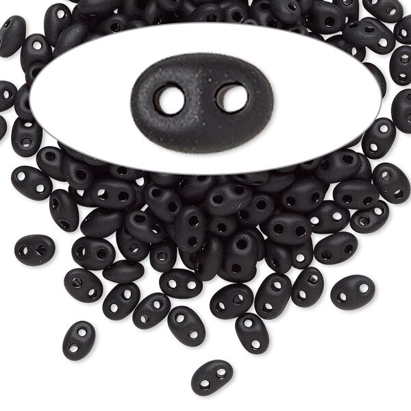 Seed bead, Preciosa Twin™ Czech glass, pkg/10g, 5x2.5mm oval, opaque matte black, (23980). image number 0