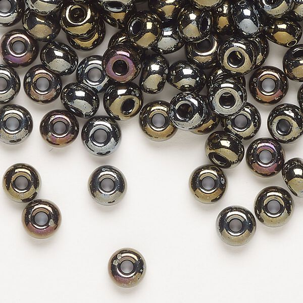 Seed bead, Preciosa Ornela, glass, opaque brown iris black, #2 rocaille. Sold per 50-gram pkg. image number 0