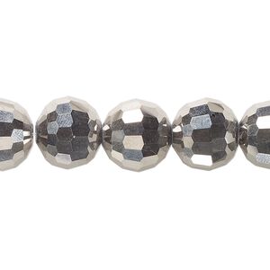 Bead, glass, opaque chrome, 11-12mm faceted round. Sold per 7-inch strand, approximately 15 beads.