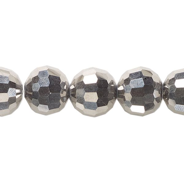 Bead, glass, opaque chrome, 11-12mm faceted round. Sold per 7-inch strand, approximately 15 beads. image number 0