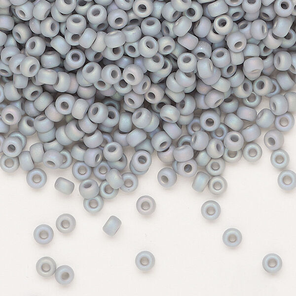 Seed bead, Miyuki, glass, pkg/50g, #8 rocaille, opaque matte rainbow ghost grey, (RR-498FR). image number 0