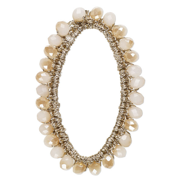 Focal, glass / nylon / steel, gold, 49x30mm-50x32mm beaded open oval. Sold per pkg of 2. image number 0