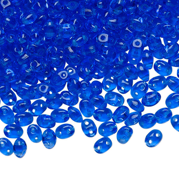 Bead, Preciosa Twin™, Pressed Twin, Czech pressed glass, light cobalt, 5x2.5mm oval with 2 holes. Sold per 10-gram pkg. image number 0
