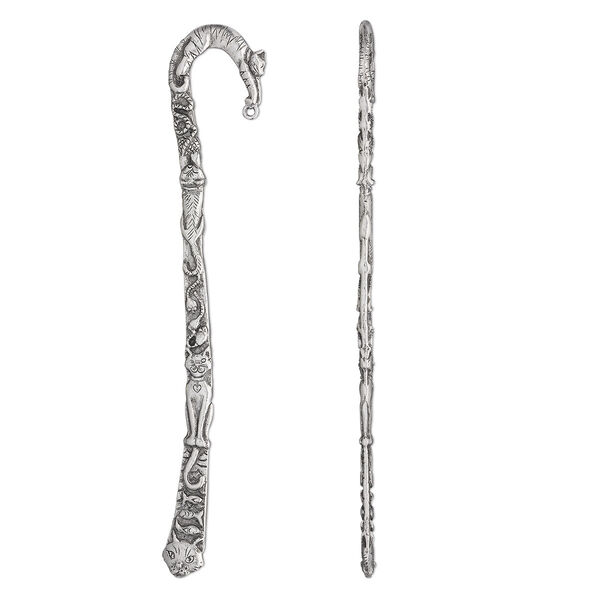Bookmark, antiqued pewter (tin-based alloy), 5-1/2 inches with double-sided cat design and loop. Sold individually. image number 0