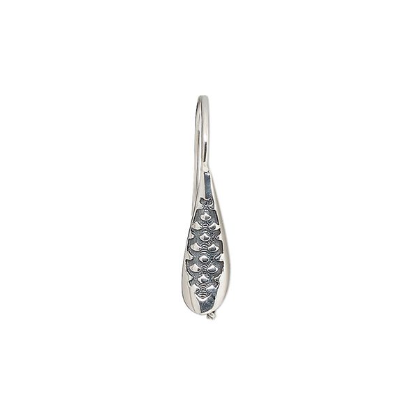 Ear wire fishhook 1pkg2 sterling silver, 22mm cone scale design / 3mm peg / 6mm half-drilled round setting, 20 gauge antiqued 1 pair image number 0