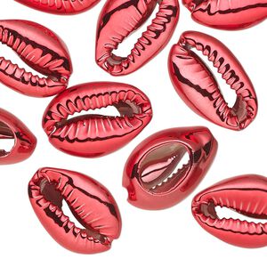 Component, electroplated cowrie shell, red, 16x11mm-19x12mm hand-cut cowrie, Mohs hardness 3-1/2. Sold per pkg of 10.