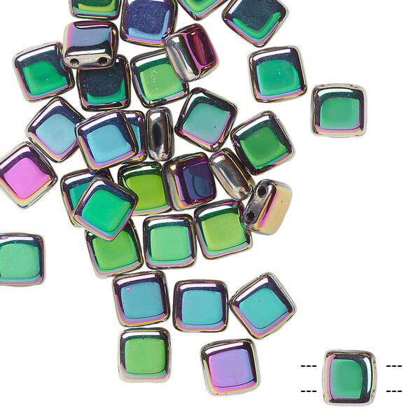 Bead, Preciosa, Czech pressed glass, opaque purple vitrail, 6x6mm flat square with (2) 0.7mm holes. Sold per pkg of 40. image number 0