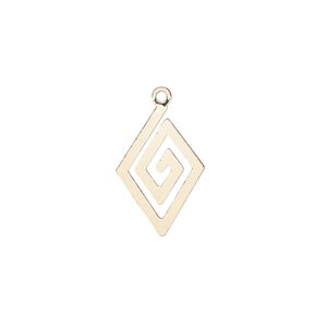 Drop, gold-finished steel, 18x12mm two-sided diamond. Sold per pkg of 10.