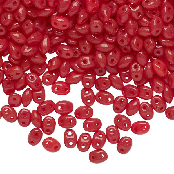 Bead, Preciosa Twin™, Pressed Twin, Czech pressed glass, dark red, 5x2.5mm oval with 2 holes. Sold per 50-gram pkg. image number 0