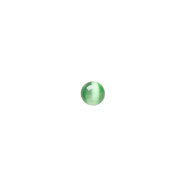 Cabochon, cat's eye glass (fiber optic glass), green, 6mm calibrated round, quality grade. Sold per pkg of 10. image number 0