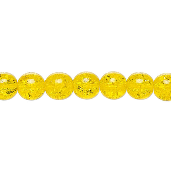 Bead, Czech crackle glass druk, yellow, 8mm round. Sold per 15-1/2" to 16" strand, approximately 50 beads. image number 0
