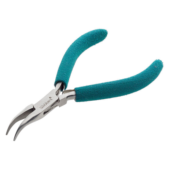 Pliers, Wubbers&reg; Baby, curved chain-nose, stainless steel and rubber, 4.625 inches. image number 1