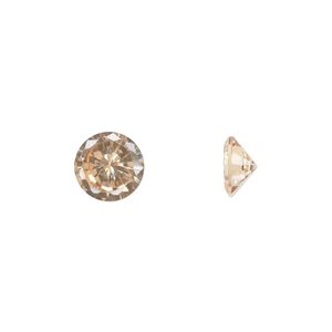 Gem, cubic zirconia, champagne, 8mm faceted round, Mohs hardness 8-1/2. Sold individually.