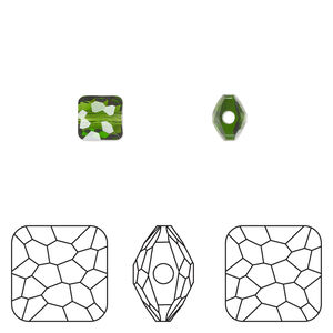 Bead 1pkg4 fern green, Crystal Passions® 6mm puffed square 5035