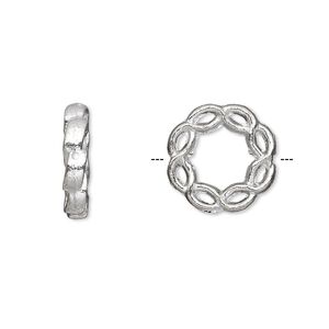 Bead frame, silver-plated "pewter" (zinc-based alloy), 15mm double-sided braided circle. Sold per pkg of 20.