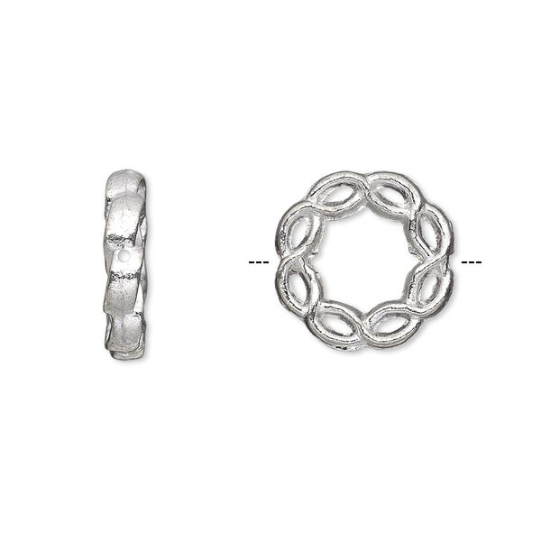 Bead frame, silver-plated "pewter" (zinc-based alloy), 15mm double-sided braided circle. Sold per pkg of 20. image number 0