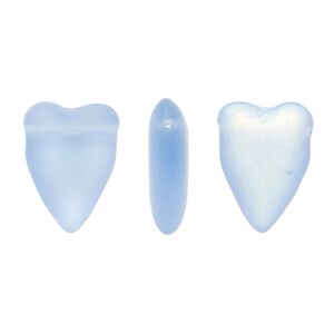 Bead, Czech pressed glass, frost blue AB, 18x13mm heart, top-drilled. Sold per 15" to 16" strand.