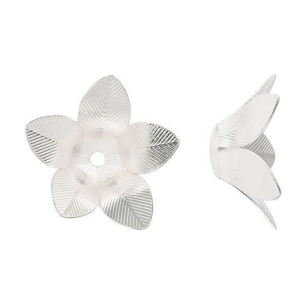 Bead cap, silver-finished steel, 22x9mm flower, fits 10-12mm round bead. Sold per pkg of 20. image number 0