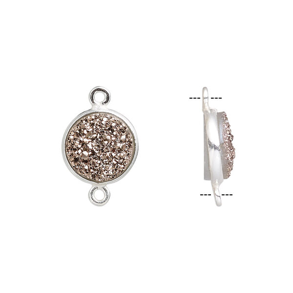 Link, titanium- / electro-coated druzy agate (coated) / sterling silver, rose gold, 11mm hand-cut single-sided flat round. Sold individually. image number 0
