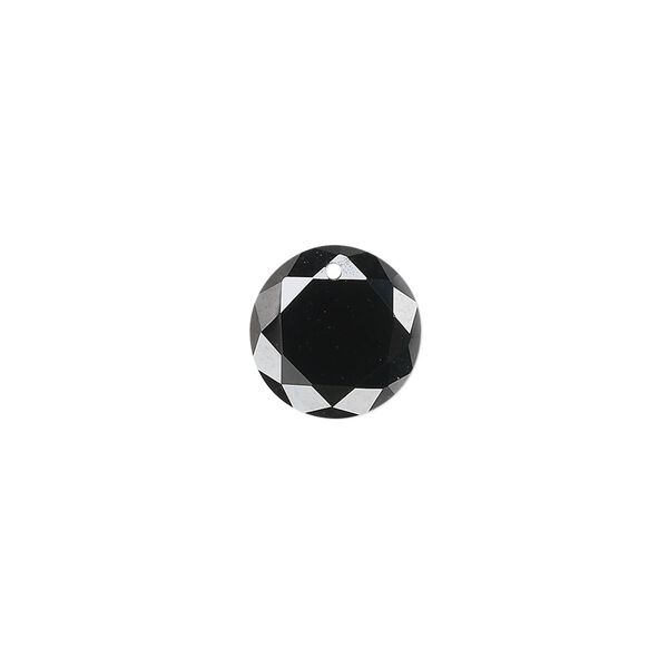 Drop, cubic zirconia, black, 12mm hand-faceted round, Mohs hardness 8-1/2. Sold per pkg of 4. image number 0