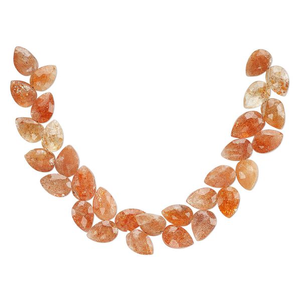 Sunstone 1pkg1, hand-cut diagonally drilled faceted teardrop bead natural 5.5 inch 8x6mm-10x7mm image number 2