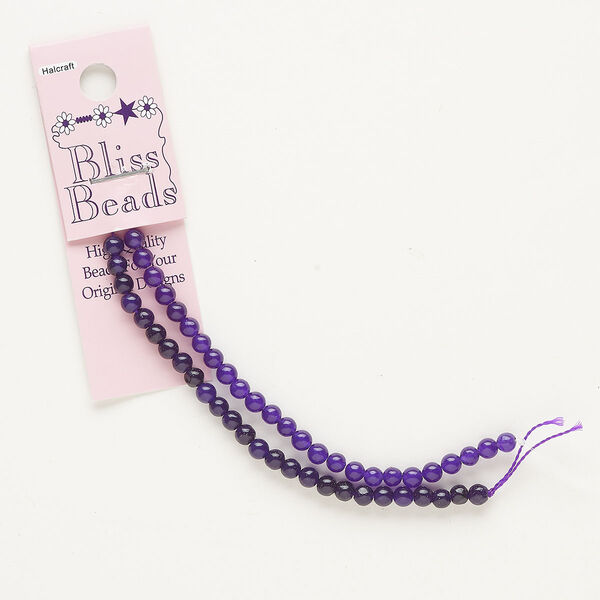 Bead, quartz (dyed), purple, 4mm round, C grade, Mohs hardness 7. Sold per 7-1/2 inch strand, approximately 40 beads. image number 0