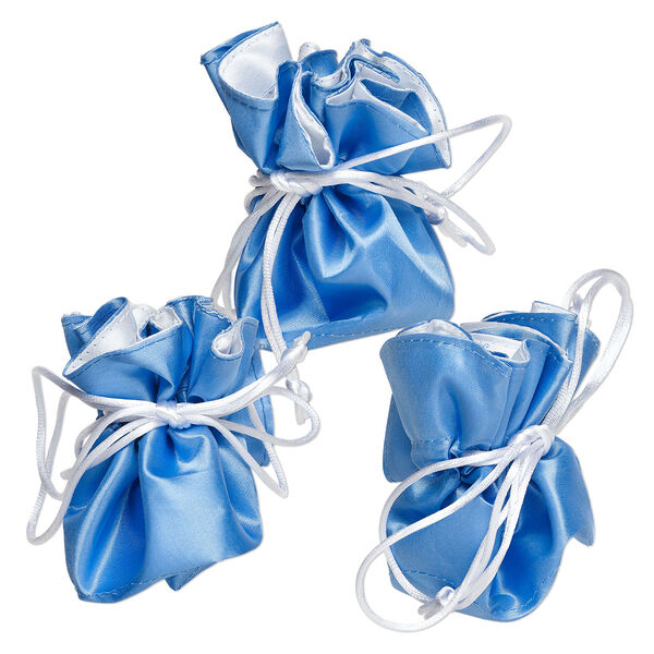 Pouch, rayon, pkg/3, blue and white, 3-1/2x3-inch round with drawstring. image number 0