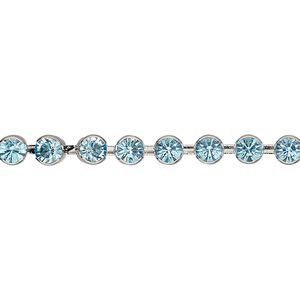 Cupchain, VINTAGE Crystal™, imitation rhodium-plated brass and crystal, aquamarine, 4.4mm round. Sold per pkg of 1 meter.