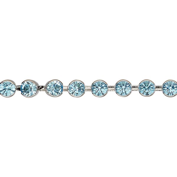 Cupchain, VINTAGE Crystal™, imitation rhodium-plated brass and crystal, aquamarine, 4.4mm round. Sold per pkg of 1 meter. image number 0