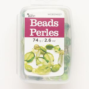 Bead mix acrylic 1pk 8-31x24mm mixed shapes multi-green, 2.6 ounce
