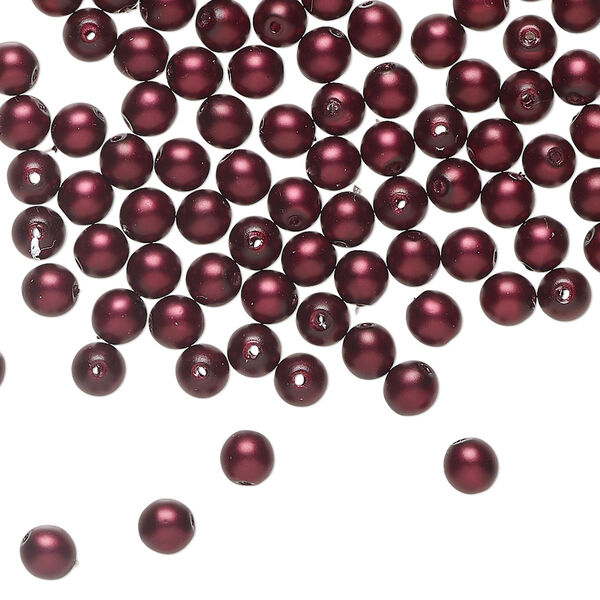 Bead, Czech pearl-coated glass druk, opaque matte sangria, 4mm round. Sold per 15-1/2" to 16" strand. image number 0