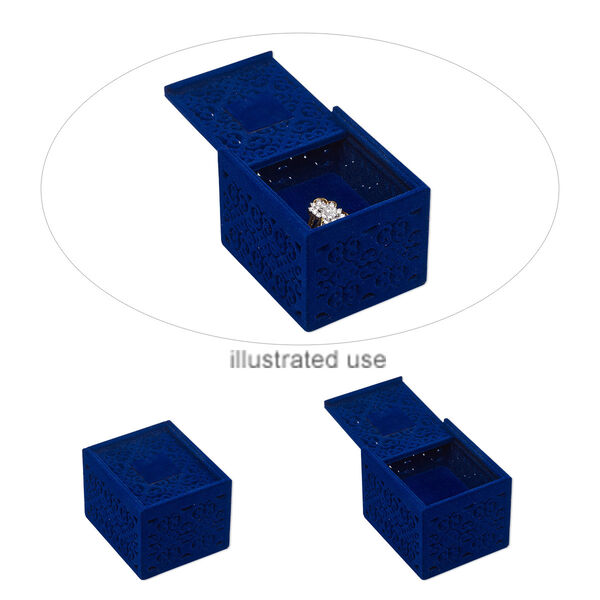 Box, ring, flocked and padded velveteen / acrylic / steel, cobalt, 2-3/4 x 2-3/8 x 2 inch rectangle with slide opening. Sold individually. image number 0