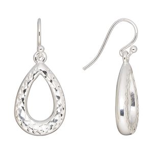 Earring, Create Compliments®, fine silver, electroformed, 33mm diamond-cut open teardrop with fishhook ear wire, 19 gauge. Sold per pair.