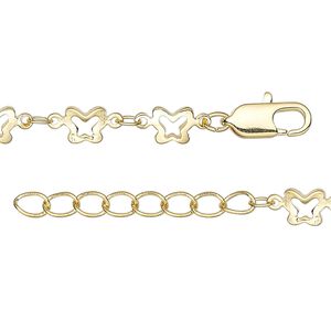Chain 1pkg1 oval & butterfly, 2mm / 5mm / lobster claw clasp, gold-finished brass 36 inch