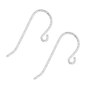Ear wire fishhook 1pkg2 sterling silver, 12.5mm diamond cut / open loop, 21 gauge 1 pair