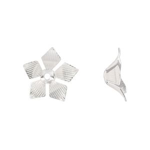 Bead cap, silver-finished steel, 16x5mm flower, fits 8-10mm round bead. Sold per pkg of 20.