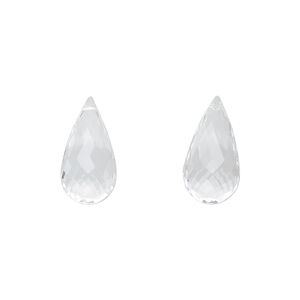 Quartz crystal 1pkg2, hand-cut top-drilled faceted briolette bead natural 16x8mm