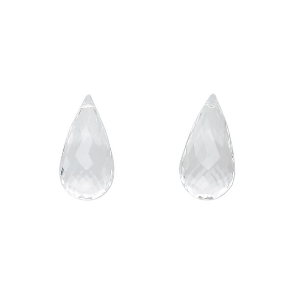 Quartz crystal 1pkg2, hand-cut top-drilled faceted briolette bead natural 16x8mm image number 0