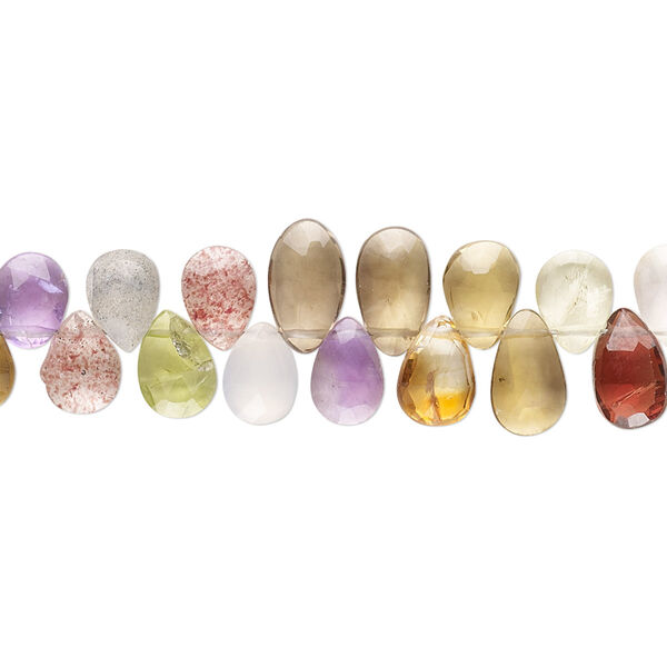 Multi-gemstone 1pkg1, hand-cut top-drilled faceted puffed teardrop bead C grade, 7.5 inch 6x4mm-8x5mm image number 0