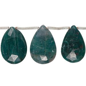 Emerald 1pkg9, hand-cut top-drilled faceted puffed teardrop bead 16x12mm-26x17mm