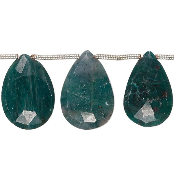 Emerald 1pkg9, hand-cut top-drilled faceted puffed teardrop bead 16x12mm-26x17mm image number 0