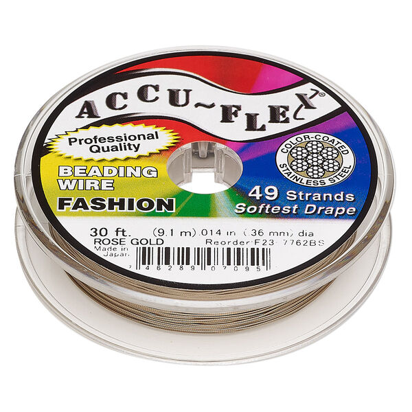 Beading wire, Accu-Flex®, nylon and stainless steel, rose gold, 49 strand, 0.014-inch diameter. Sold per 30-foot spool. image number 0