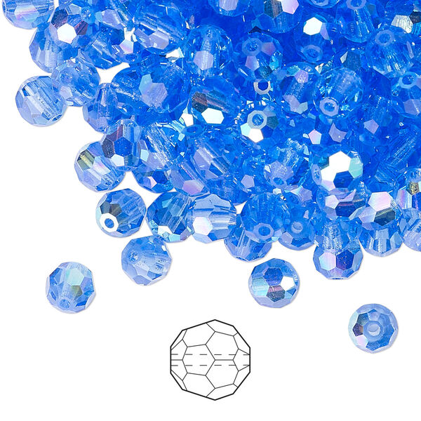 Bead 144pk sapphire AB, Preciosa Czech crystal 5mm round image number 0